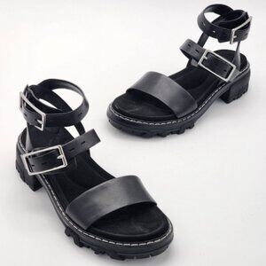 Like New Rag & Bone Shiloh Multi-Strap Black Leather lug sole Sandals, Size 10
